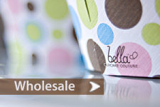 Wholesale Bella Cupcake Couture Cupcake Wrappers and Liner Papers featuring Multi-Colored Polka Dots on White, Dorothy Design