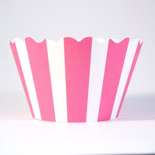 Cupcake Wrappers- Striped Pink and White Includes 12