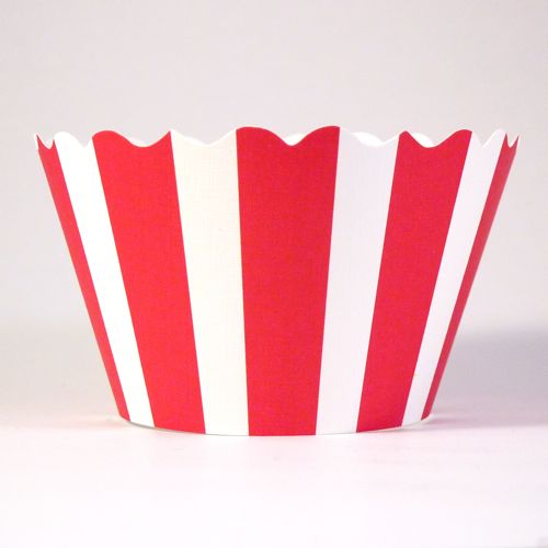 Cupcake Wrappers- Striped Red and White Includes 12