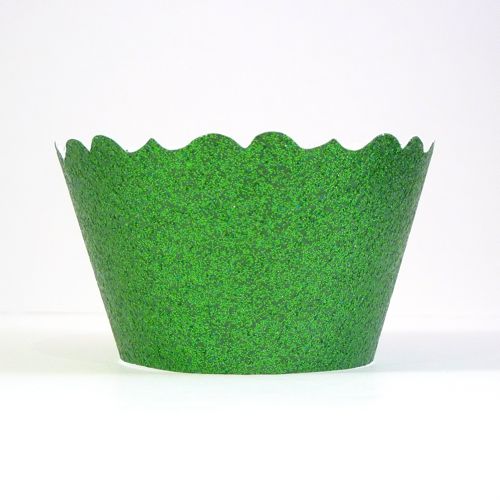 Glitter Green Cupcake Wrappers - Includes 12 cupcake holders