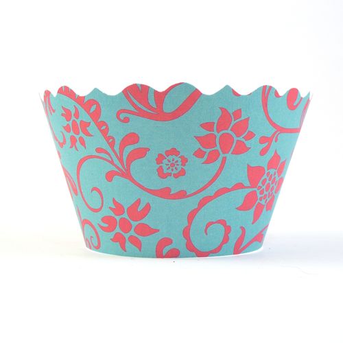 Cupcake wrappers - Hannah- Red/Sea Blue includes 12