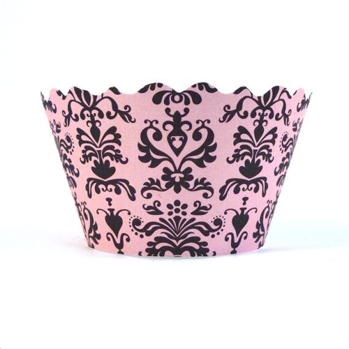 Cupcake wrappers - Lu Lu Damask (Pink/Black)       includes 12