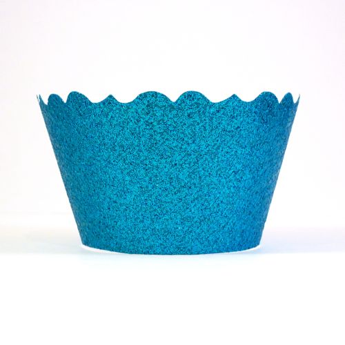 Glitter Ocean Blue Cupcake Wrappers- Includes 12 cupcake holders