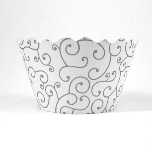 Cupcake wrappers - Olivia - Silver Grey / White Includes 50 ADJUSTABLE