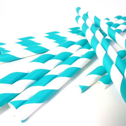 Paper Straws- Aqua Blue and White