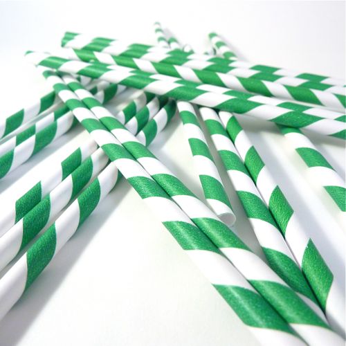 Paper Straws- Emerald Green and White
