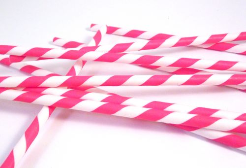 Paper Straws- Hot Pink and White