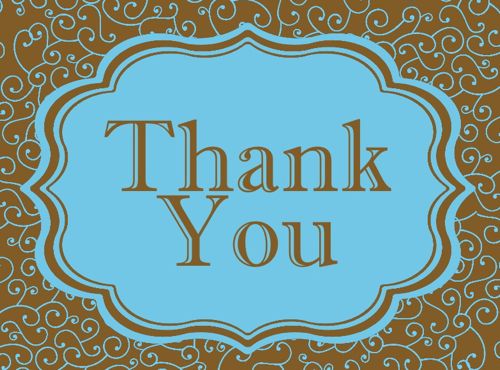 Thank You Cards- Olivia Swirls Blue and Brown