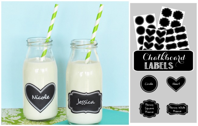 Milk Bottles with Vinyl Chalkboard Labels