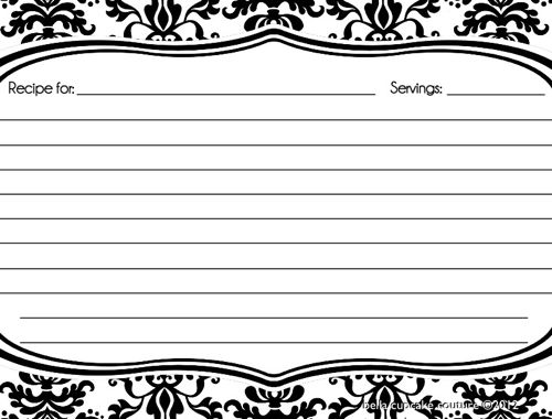 Recipe Cards- Lu Lu Damask Black and White
