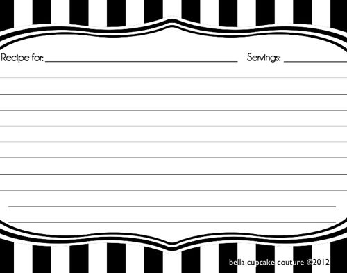 Recipe Cards- Striped Black and White
