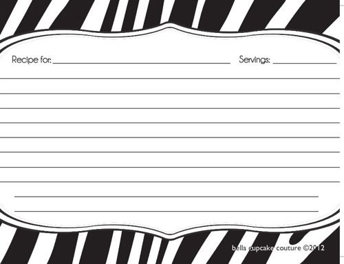 Recipe Cards- Zebra Black and White