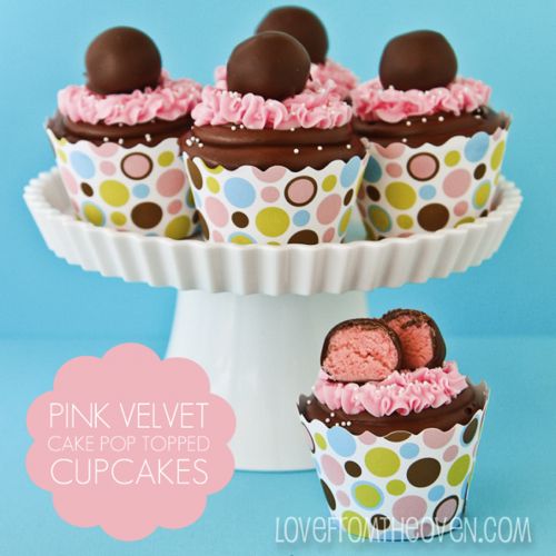 Pink Velvet Cupcake Recipe with Cakepops and Polkadot Cupcake Wrappers