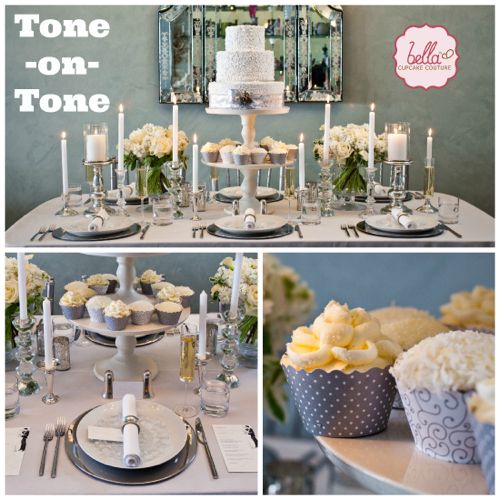 Tone-on-Tone Wedding Cupcake Wrappers Decor