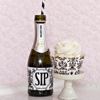 Labels Beverage Bottle Wraps- Lu Lu Damask Black and White