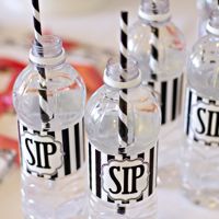 Labels Beverage Bottle Wraps- Striped Black and White