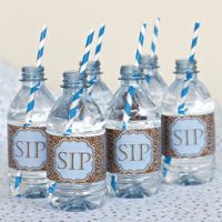 Labels Beverage Bottle Wraps- Olivia Swirl Blue and Brown