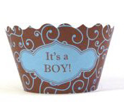 Cupcake wrappers - It's a Boy! (Blue/Chocolate Brown) Includes 12