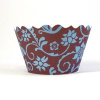 Cupcake wrappers - Hannah - Blue/Chocolate Brown  Includes 12