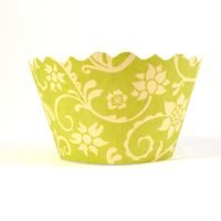Cupcake wrappers - Hannah - Chartreuse / Soft Yellow    Includes 12