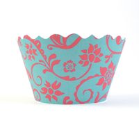 Cupcake wrappers - Hannah- Red/Sea Blue includes 12