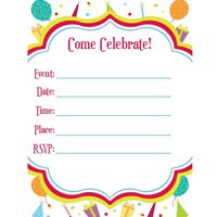 Printable Invitations 5 x 7- Happy Birthday Hats & Balloons