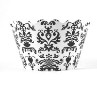 Cupcake Wrappers - Lu Lu Damask- Black / White   Includes 12