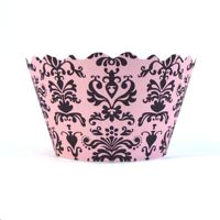 Cupcake wrappers - Lu Lu Damask (Pink/Black)       includes 12
