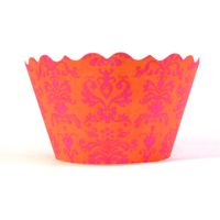 Cupcake wrappers - Lu Lu Damask- Citrus / Bright Pink  Includes 12
